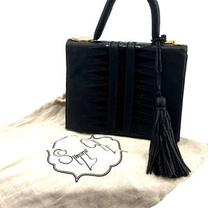 Simone Camille Black Flat Front Snakeskin Accent Handbag